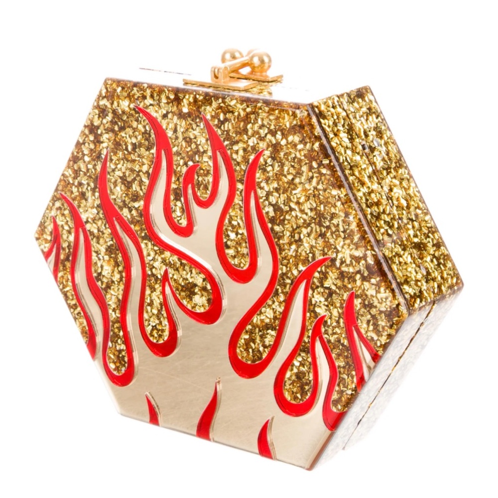 Edie Parker Gold Flames Macy Hexagonal Clutch - Picture 4 of 7